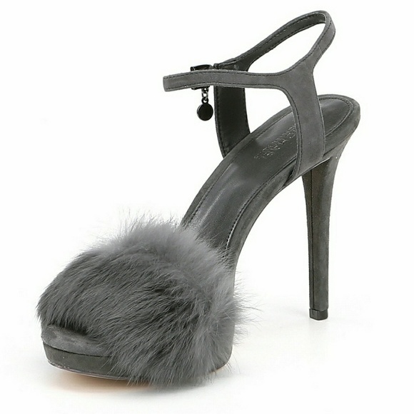 New! MICHAEL KORS Rabbit Fur Gray Heels Open-toe - Picture 4 of 5